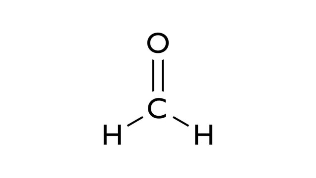 formaldehyde molecule, structural chemical formula, ball-and-stick model, isolated image simple aldehyde