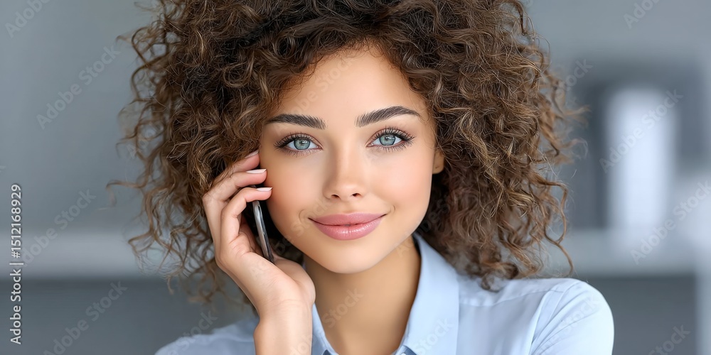 Fototapete a person smiling while receiving a follow-up call about their service experience