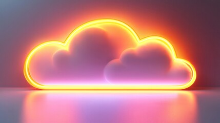 cloud-shaped tent glowing with neon light, symbolic photo for digital nomad lifestyle in tech era