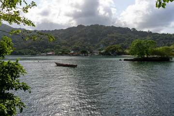 Sapzurro choco colombia landscape and panoramic view of caribbean sea destination with mountains and darien jungle 