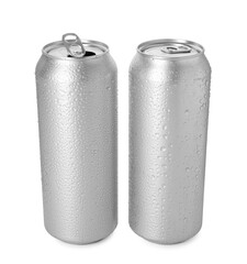 Two silver tin cans isolated on white