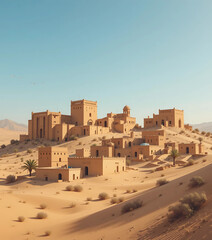 Desert fortresses and traditional Algerian houses in vector style.