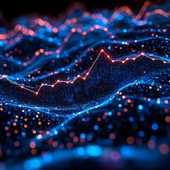 Vibrant digital graph with neon blue lines rising sharply