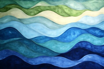 Abstract Blue Green Wave Painting Ocean Art Texture