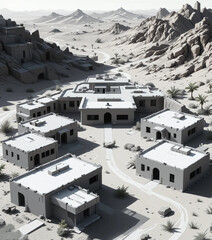 Fototapeta premium Vector of flat-roofed desert buildings grouped around courtyards.