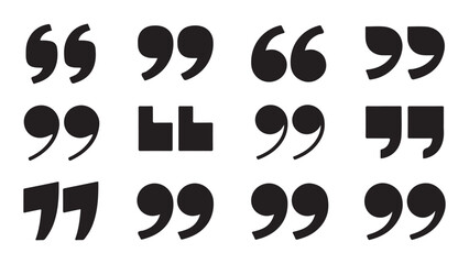 Black and white vector art design set of quotation mark icons, numbers, and text silhouettes