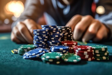 Naklejka premium Poker Game with Player and Chip Stack