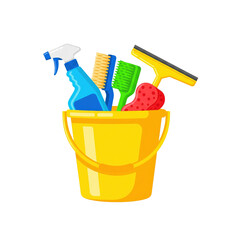 Bucket full of supplies on transparent background