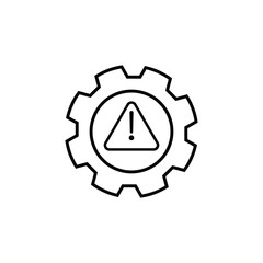 Line icon of a gear with a warning sign inside, symbolizing system error, maintenance alert, or configuration issue. Ideal for UI, tech, and safety graphics.