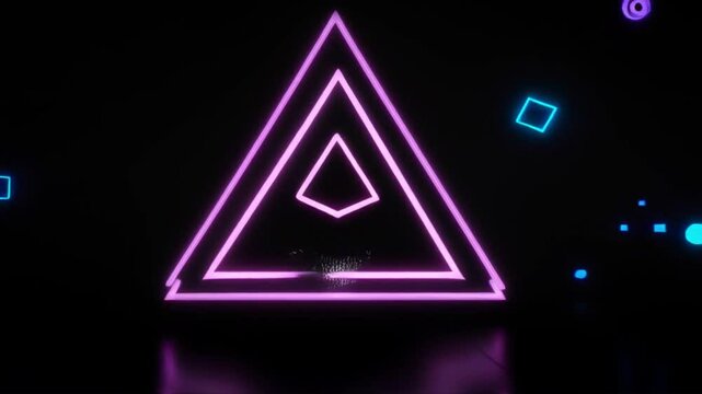 Glowing Neon Triangle and Squares Animation on Dark Futuristic Background 