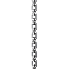 Close up of a silver metal chain hanging vertically against a dark black plain background image view