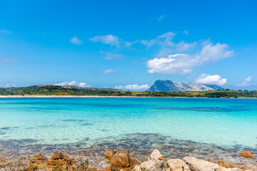 Turquoise sea in Cala Brandinchi beach under a blue sky