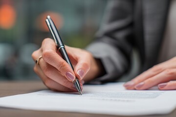 Businesswoman Filling Contract Form. High quality