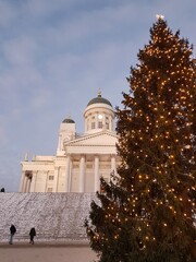 Christmas tree at Senate Square in front of Helsinki Cathedral