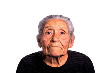 Portrait of an old Hispanic woman, senior face, cut out transparent