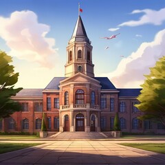 the AI Image Generator, Elegant Brick Clocktower on a Sunny Autumn Day