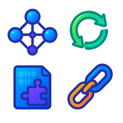 Blockchain Link Icon Set – Futuristic Digital Network Symbols