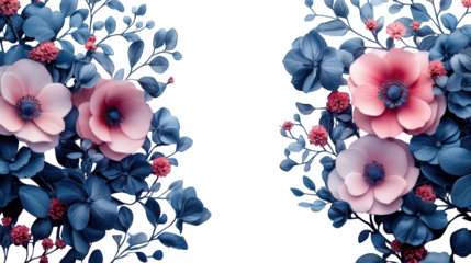 Floral design with pink and blue flowers