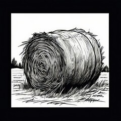an AI Image Generator, Illustration of a Bale of Hay Stacked in a Natural Field