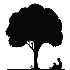Silhouette of Person Reading Book Under Tree