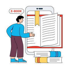 Conceptual flat design illustration of reading E book