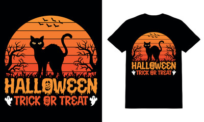 Halloween t-shirt design. Happy Halloween typography t-shirt design vector. Cat lover, Trick or treat Free Vector