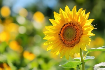 Fototapeta premium Bright Sunflower in Bloom in Summer Field