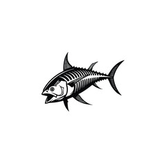 Tuna fish with visible skeleton isolated on white background. Silhouette Art