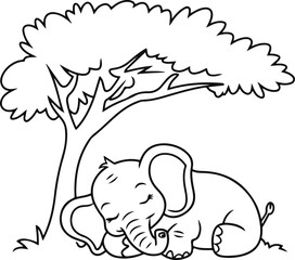Cute jungle animals like elephant and hedgehog near trees in a cartoon style