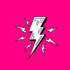 Neon retro lightning bolt synth electro retro 80s, 90s line art coloring book icon pink and white