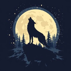 Majestic Wolf Howling Silhouette Capturing Wild and Powerful Energy | Nature-Inspired and Striking Design | Flat Vector Illustration