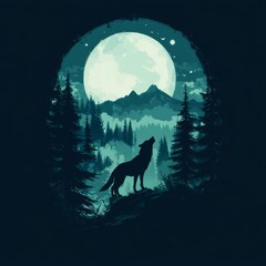 Majestic Wolf Howling Silhouette Capturing Wild and Powerful Energy | Nature-Inspired and Striking Design | Flat Vector Illustration
