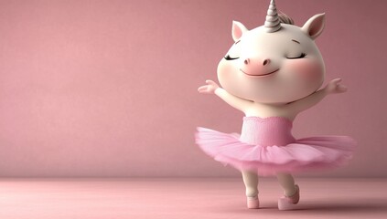 A delightful image of elegance and motion is portrayed by a charming unicorn ballet dancer adorned in a pink tutu and pointe shoes
