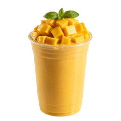 Fresh gourmet mango lassi toped with mango pieces and whip cream