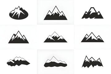 Set of Minimalist Mountain Icons &ndash; Vector Silhouettes for Outdoor and Travel Design
