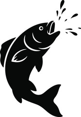 Obraz premium A black and white illustration of a fish jumping out of the water with water droplets spraying out silhouette