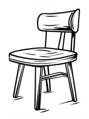 Black and White Line Art wooden chair isolated on white