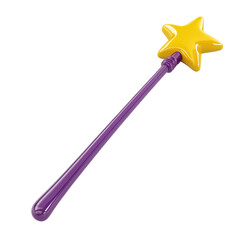 A single purple magic wand with a yellow star on top floating against a black background studio shot