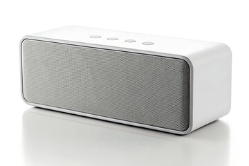 Obraz premium A high-resolution photo of a Bluetooth speaker, isolated on a clean white background with soft studio lighting
