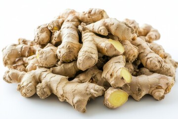 Fresh Raw Ginger Roots Piled Together, Showcasing Their Unique Texture and Color for Culinary Uses and Health Benefits