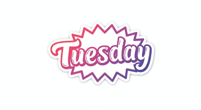 Vibrant gradient 'Tuesday' sticker with jagged border, ideal for playful digital planning or social media graphics - Powered by Adobe