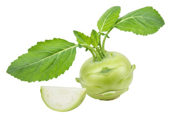 Kohlrabi vegetable isolated against dark backdrop featuring bulb and leaf