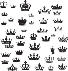Obraz premium Crown icon set. Crown line art and silhouette vector collection 