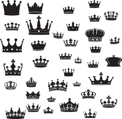 Obraz premium Crown icon set. Crown line art and silhouette vector collection 