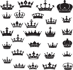 Obraz premium Crown icon set. Crown line art and silhouette vector collection 