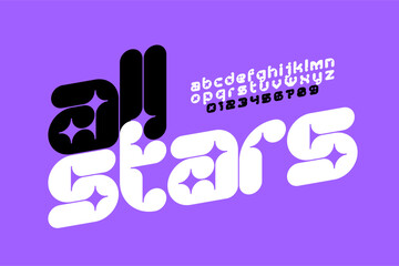 All Stars font, alphabet letters and numbers vector illustration