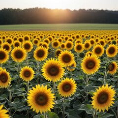 Obraz premium Vibrant Sunflower Field at Sunset with Bright Yellow Blooms