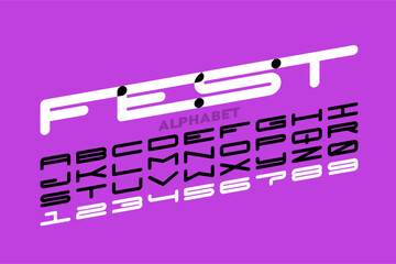 Fest font, alphabet letters and numbers vector illustration