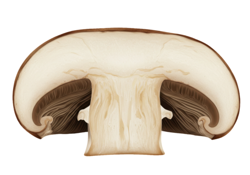 Sectioned mushroom isolated on black background culinary ingredient macro