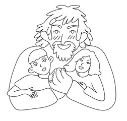 father and child in linear doodle style. illustration for postcard sticker poster print icon design mail